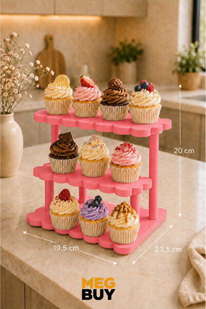 MEGBUY 3 Katlı Cupcake Standı – Dekoratif Pasta, Kek ve Tatlı Sunum Standı Pe...