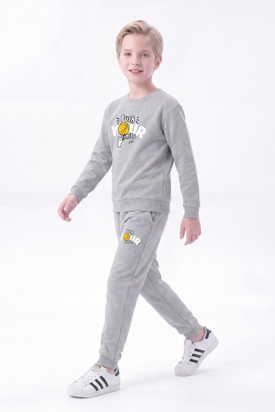 FYK COLLECTİON Set de trening pentru băieți, cu 3 fire, cu imprimeu, cu buzunare duble, cu guler rotund, 2 piese, 4 piese
