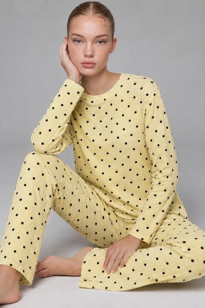 FİT WOMEN Set de pijamale galbene, respirabile, cu model, pentru femei 4696
