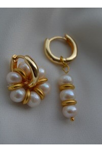 Stoneage Pearl Earrings - Gold Color -