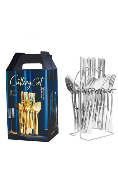 Generic Brand 24-Piece Stainless Steel Cutlery Set, with Holder, Mirror Polis...