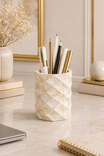 betonmall Decorative Geometric Pen Holder |   Modern Concrete Organizer Vase ...