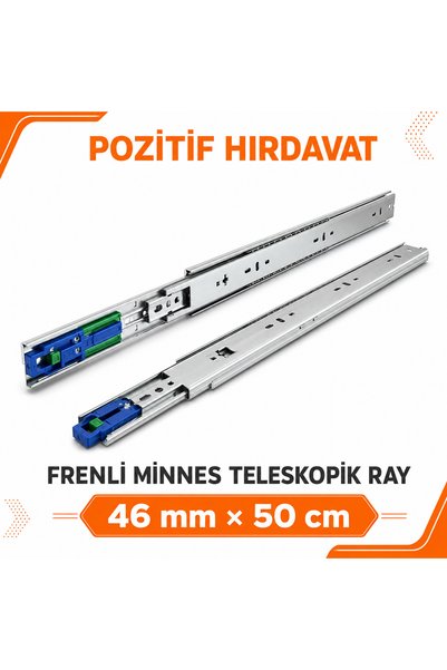 POZİTİF HIRDAVAT Çekmece Kızağı Bilyalı Ray Çekmece Rayı 46x50 (FRENLİ)