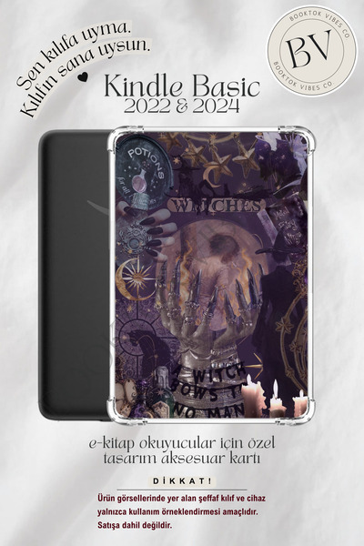 Witches Cadı Temalı Kolaj Insert - Kindle ve Kobo E-Kitap Okuyucuları için Aksesuar Kartı