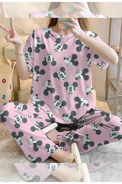 kuzey homewear Pink Mouse Short Sleeve Pajama Set