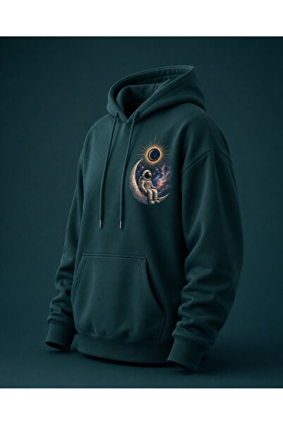 Combineman35 Oversize Astronot Baskılı Kapüşonlu Sweatshirt – Unisex