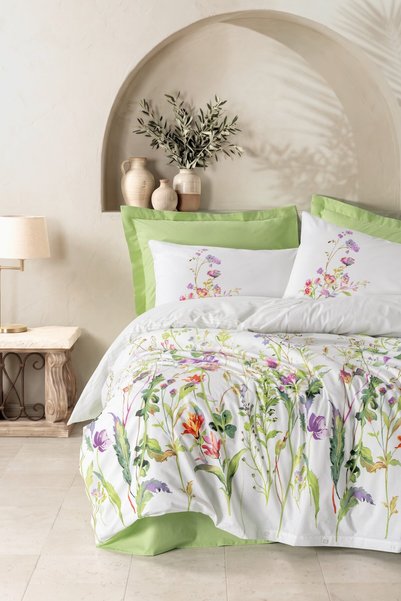 Cotton Box طقم غطاء لحاف مفرد باللون الأخضر الميدوي