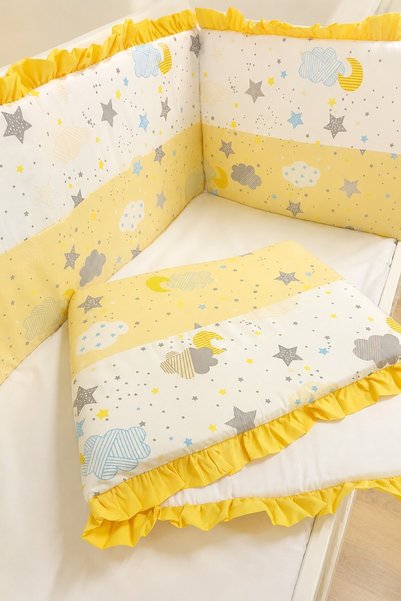 bebek_iklimi Yellow Ruffled 80X130 Furniture Crib Protector Set - 4 Piece Dream Series