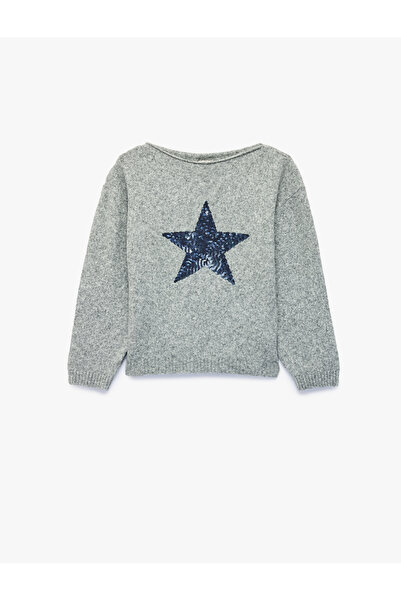 Koton Sequined Star Detailed Crew Neck Long Sleeve Sheep Wool Blend Knitwear ...