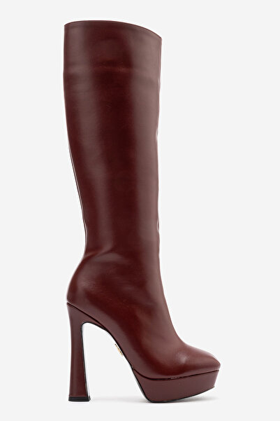 Ayakkabı Ateşi Women's Black Leather High Heeled Platform Over-The-Knee Boots...