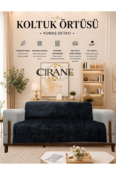 Premium Kabartmalı Koltuk Örtüsü – Kaymaz Taban Yumuşak Peluş Dokulu 170 x 210 cm