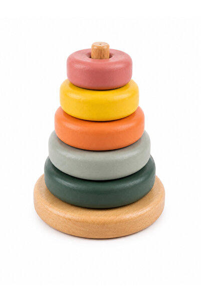 Madwoodtoys Doğal Ahşap Halka Kule– El Yapımı, Montessori Uyumlu Bebek Oyuncağı