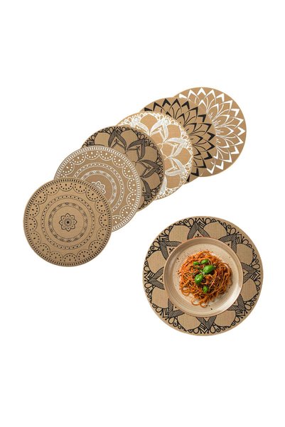 Generic Brand Set 6 suporturi masă rotunde,imitație iută,lavabile,38 x 38 cm,...