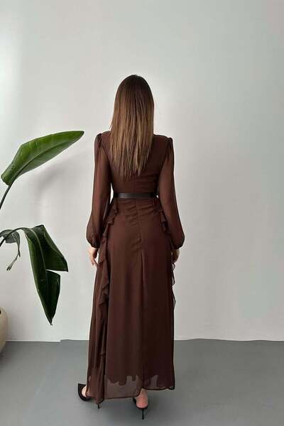 Generic Brand Brown Belted Chiffon Dress