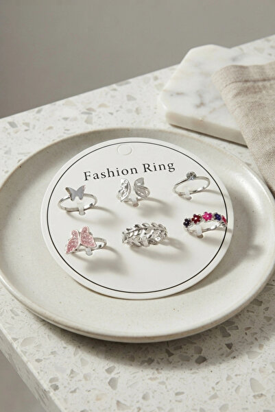 shopwave Silver Color Brass Butterfly Detailed 6-Piece Ring Set Byk4312