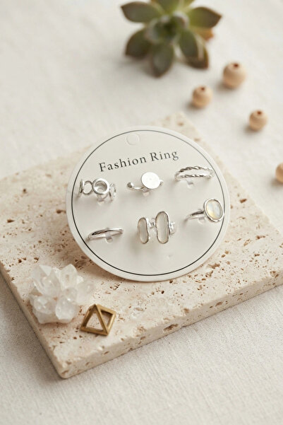shopwave Silver Color Brass 6-Piece Ring Set Byk4300