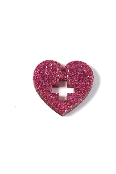 NO BRAND Καρδούλα με σταυρό glitter plexiglass κρεμαστό 19x21.5mm - %cf%81%cf...