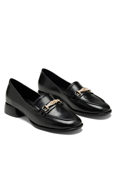 SOLİN SHOES Kadın Rugan Deri Tokalı Kalın Topuklu Klasik Loafer