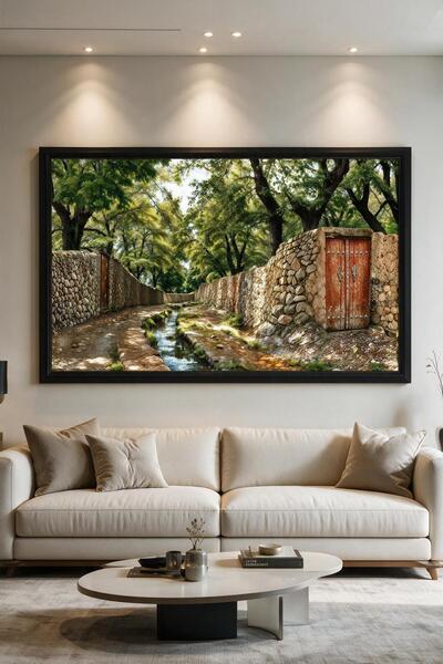 ARTAN GALLERY Taş Sokak ve Ahşap Kapı İtalyan Kadife Tablo 40 mm Kalın Çerçev...