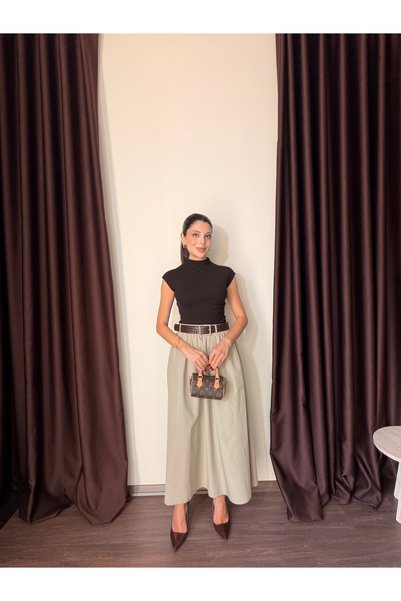 LOISY تنورة نسائية واسعة بحزام