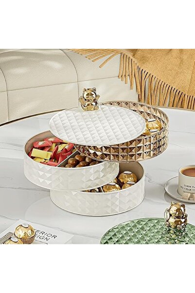 PYEBE Snack Serving Tray, Three-layer Rotating Fruit Tray, Home Living Room F...