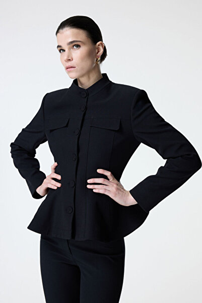 adL Siyah Gabardin Peplum Ceket