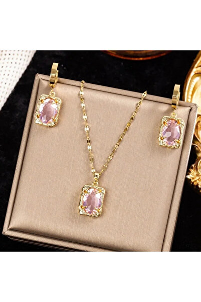 Peach Jewelry Ορθογώνια Σκουλαρίκια με Ζιργκόν από Ανοξείδωτο Ατσάλι 316
