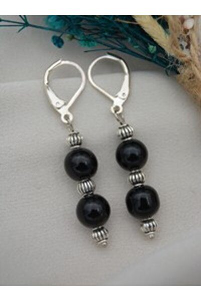 Stoneage Onyx Stone Earrings - Silver Color -