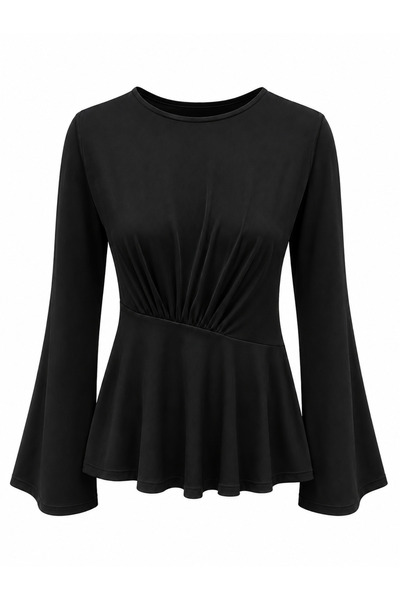 peri tower Women's Waist Gathered Spanish Sleeve Peplum Blouse 0245