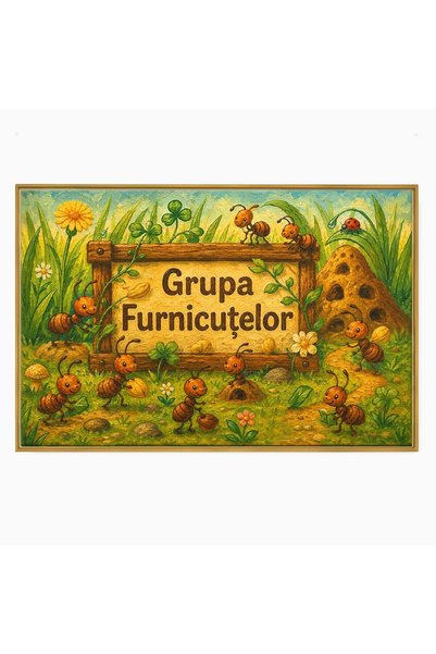 Luxcanva Tablou Canvas Furnicute Vesele cm cu Rama Auriu Furnici Natura Fericire