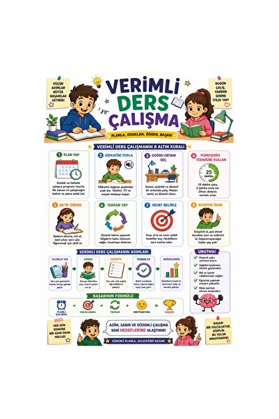 Gokco Verimli Ders Çalışma Okul Sınıf Afişi 50x70cm Ebat Vinil Branda Baskı