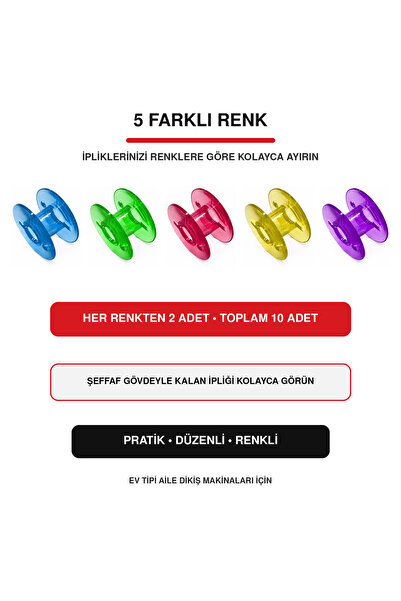 ALBERTOS Ev Tipi Aile Dikiş Makinesi Renkli Plastik Geniş Masura 10'lu Set