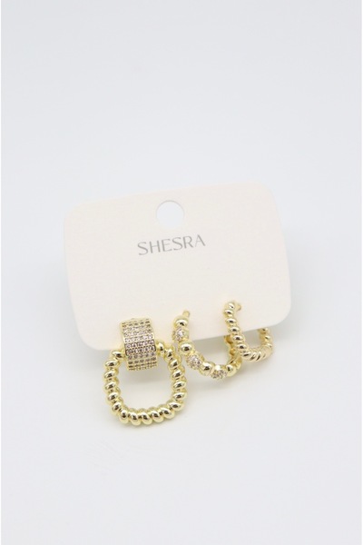 Bade Jewelry Vip Gold 3-Piece Stone Detailed Anti-Tarnish Steel Stylish Earrings