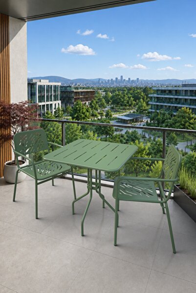 Evdemo Granada 2 Kişilik Metal Bahçe Balkon Mutfak Masa Takımı Haki