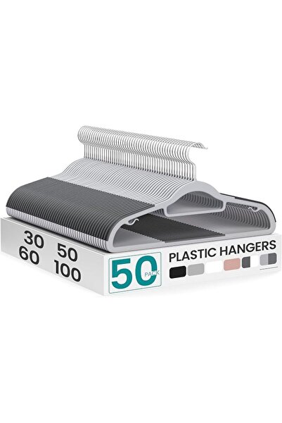 SONGMICS Set of 50 Plastic Hangers, Non-Slip Clothes Hangers, Space-Saving Co...