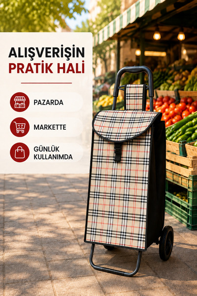 Decorness Katlanabilir Pazar Arabası Metal Gövdeli Premium Pazar & Alışveriş ...