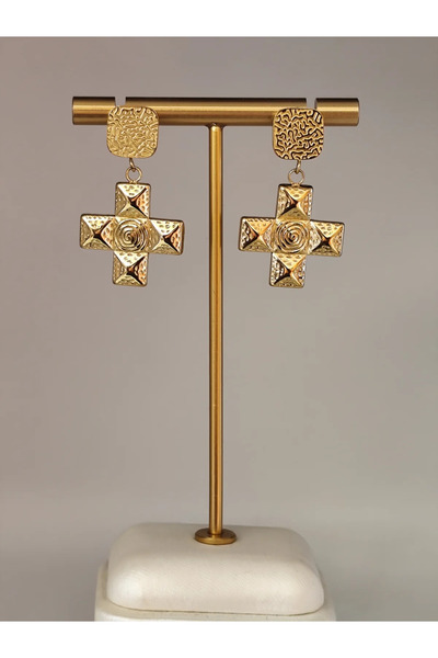 Peach Jewelry Σκουλαρίκια Σταυροί Επιχρυσωμένα 18Κ