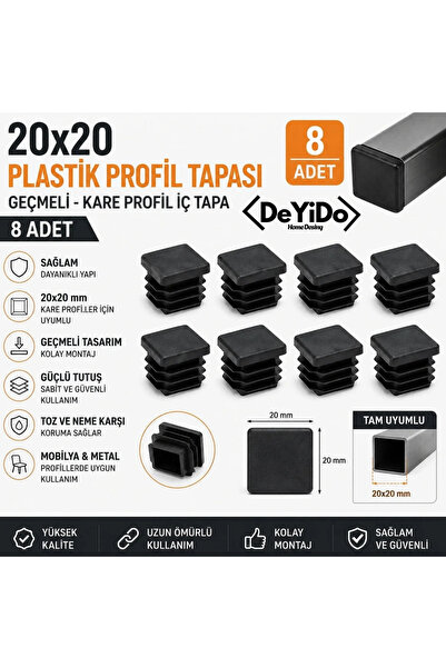 DeYiDo 20x20 Plastik Profil Tapası 8 Adet Kare Profil Kapağı İç Tapa Geçmeli ...