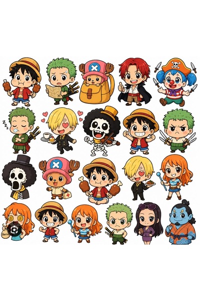 TRİMENT3D One Piece Chibi Character Sticker Set – 36 Pieces