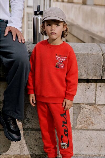Erkek Çocuk Kırmızı Araba Baskılı Eşofman Takımı Sweatshirt Jogger Pantolon
