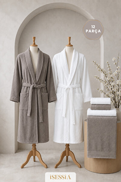 Isessia Set de halate de baie Jacquard pentru familie Bella, 12 piese |   Set...