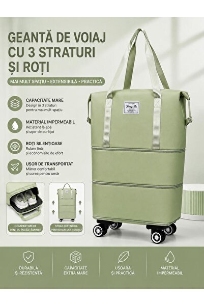 GALORWAY Geantă de voiaj pliabilă cu roți, 36–55L, culoare Verde masliniu, în...