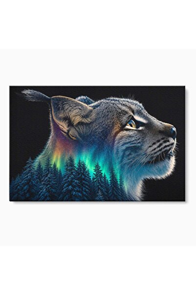 Luxcanva Tablou Canvas Lynx Aurora 100x70 cm pe Sasiu Lemn Lynx Aurora Boreal...