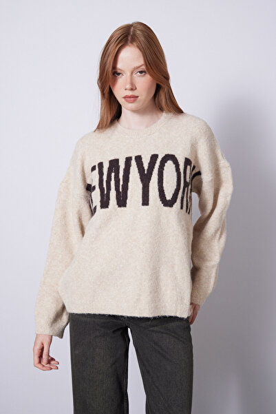 Nisan Written Knitted Sweater Stone