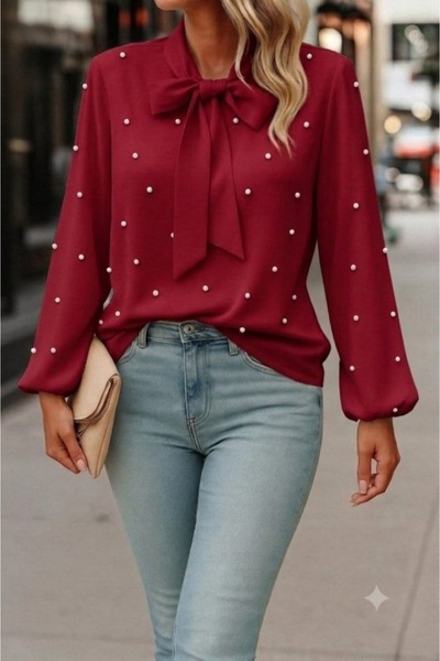 DRESSIFY WOMEN’S FASHION Γυναικεία μακρυμάνικη μπλούζα από κρεπ με φιόγκο στο...