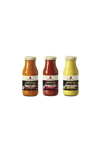 Zwergenwiese Pachet 3 Sosuri Bio - Sweet Chili, Paprika Chili și Curry-Mango