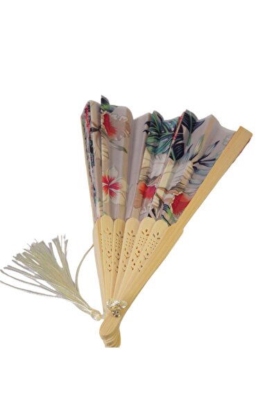 NO BRAND Βεντάλια Χειρός με Floral Breeze σχέδιο υφασμάτινη με ξύλινη βάση 21...