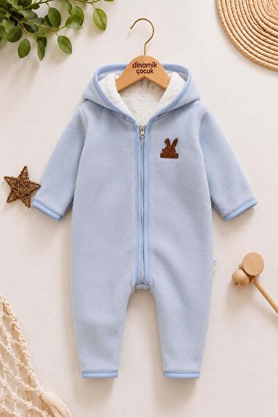 dinamik çocuk Baby Hooded Fleece Jumpsuit with Welsoft Zipper and Rabbit Deta...