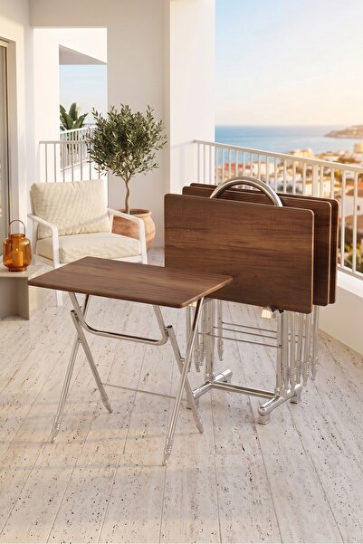 Kiyora Home 4'lü Katlanır MDF Membran Çanta Zigon Sehpa Metal Krom Ayak Açık ...