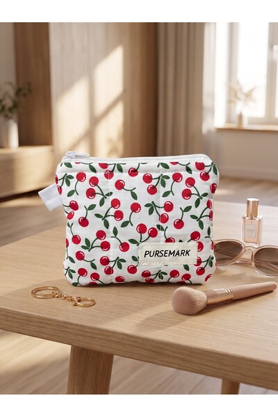 PURSEMARK Kiraz Desenli El Yapımı Küçük Cüzdan